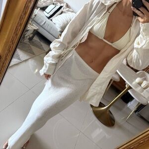 NWT Monday swim metallic, silver knit crochet maxi skirt | size small